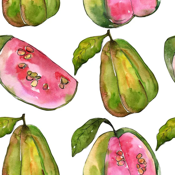 Exotisk guava vild frukt mönster i akvarell stil. — Stockfoto