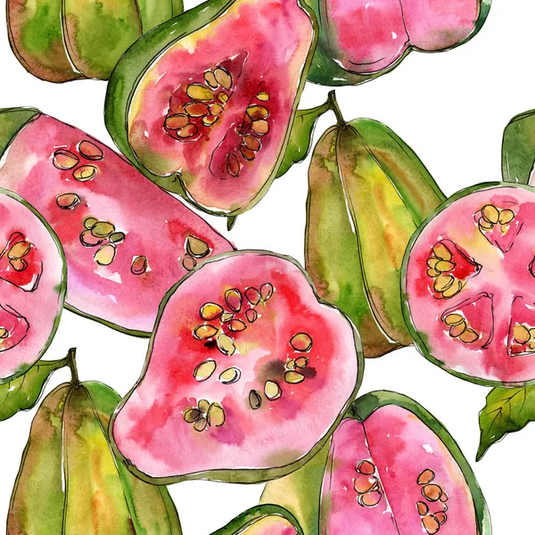Εξωτικής γκοϋάβας άγρια φρούτα μοτίβο σε στυλ υδροχρώματος. — Φωτογραφία Αρχείου