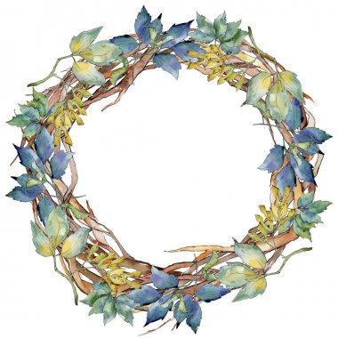 Akçaağaç yaprakları çelenk suluboya tarzında.