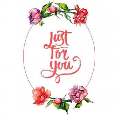 Kır çiçeği peony çiçek çelenk suluboya tarzında.