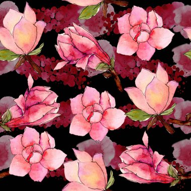 Kır çiçeği Manolya çiçek deseni suluboya tarzında.