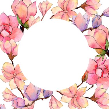 Kır çiçeği Manolya çiçek çerçeve suluboya tarzında.
