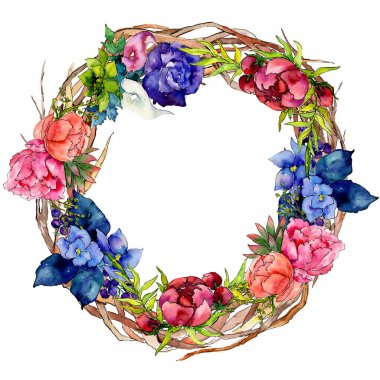 Buket kır çiçeği çiçek çelenk suluboya tarzında.