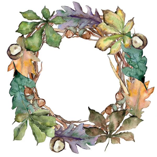 Oak leaves wreath in a watercolor style. — Stock Photo, Image