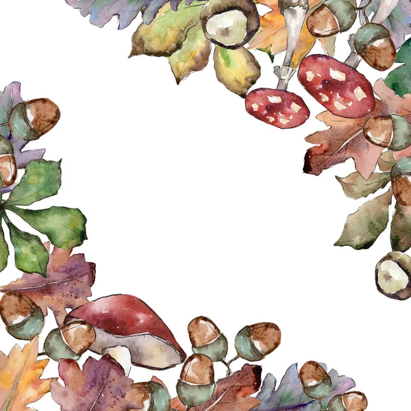 Dubové listí rám ve stylu akvarelu. — Stock fotografie