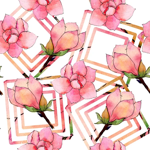 수채화 스타일에 야생화 목련 꽃 패턴. — 스톡 사진