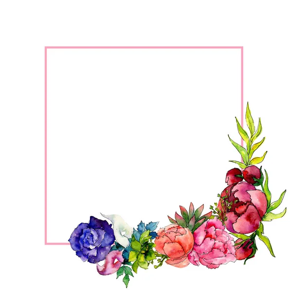 Kytice wildflower květinový rámeček ve stylu akvarelu. — Stock fotografie