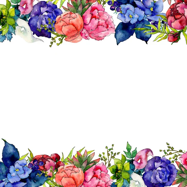 Bouquet wildflower flower frame in a watercolor style. Stock Photo by