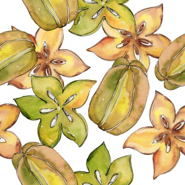 Egzotik carambola yabani meyve deseni suluboya tarzında.