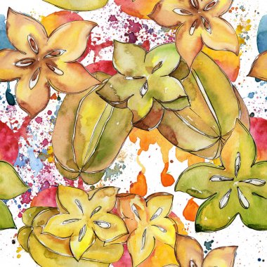 Egzotik carambola yabani meyve deseni suluboya tarzında.