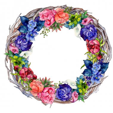 Buket kır çiçeği çiçek çelenk suluboya tarzında.