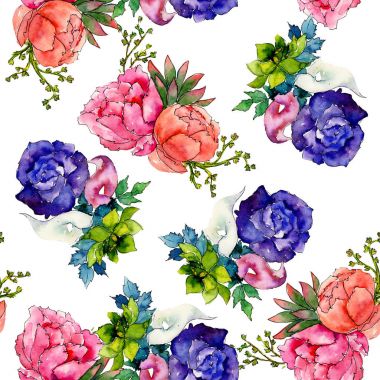 Buket kır çiçeği çiçek deseni suluboya tarzında.