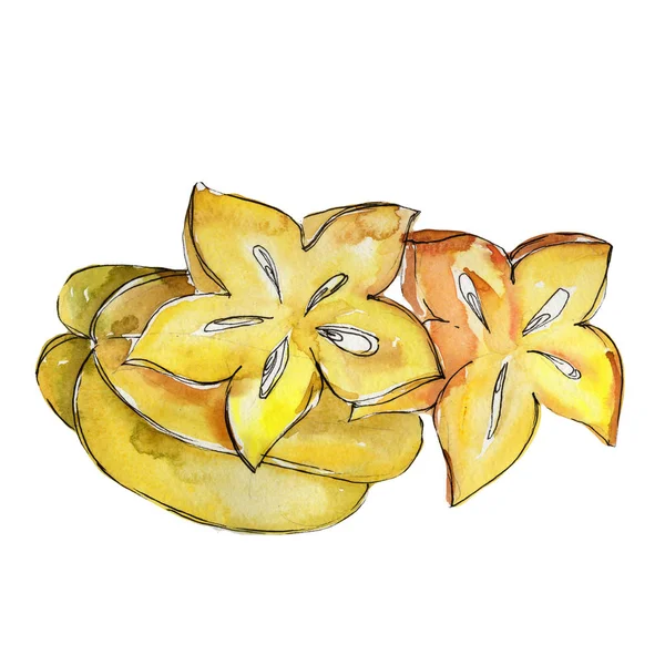 Frutos silvestres de carambola exótica en un estilo acuarela aislado . — Foto de Stock