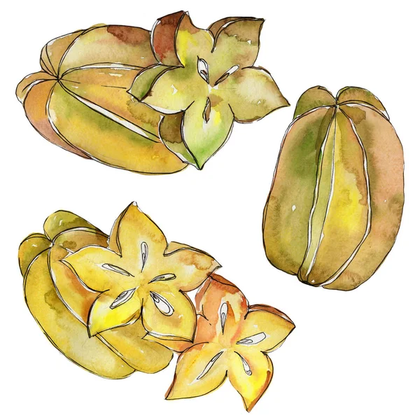 Frutos silvestres de carambola exótica en un estilo acuarela aislado . — Foto de Stock