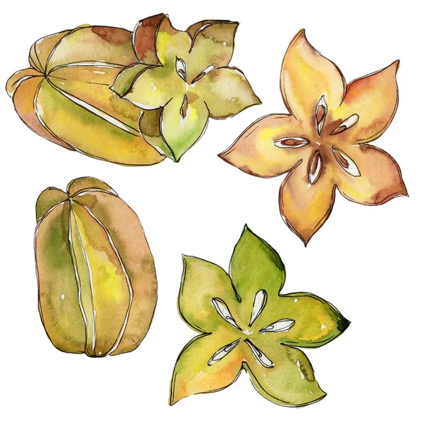 Exotische carambola's wilde vruchten in een aquarel stijl geïsoleerd. — Stockfoto