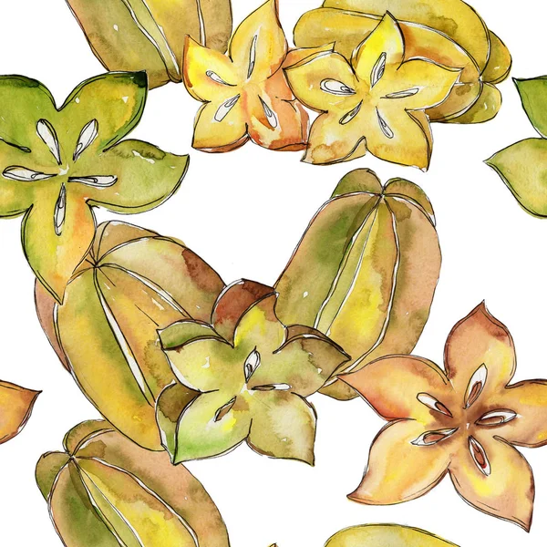 Exotic carambola wild fruit pattern in a watercolor style.