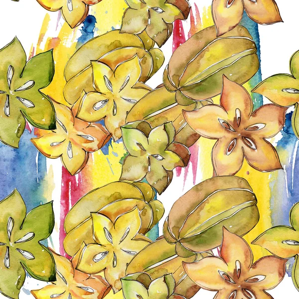 Carambola exótico padrão de frutas selvagens em um estilo aquarela . — Fotografia de Stock