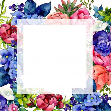 Buket kır çiçeği çiçek çerçeve suluboya tarzında.