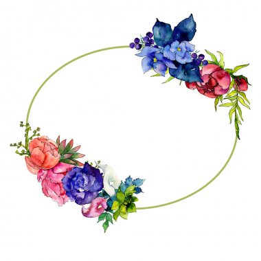 Buket kır çiçeği çiçek çelenk suluboya tarzında.