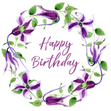 Kır çiçeği clematis hanajima çiçek çelenk suluboya tarzında.