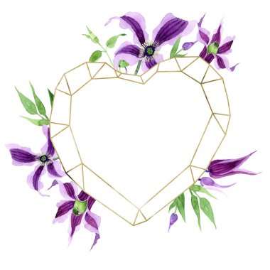 Kır çiçeği clematis hanajima çiçek çelenk suluboya tarzında.