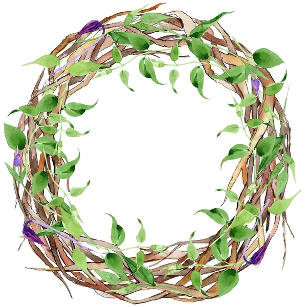 Wildflower clematis hanajima flower wreath in a watercolor style. — Stock Photo, Image