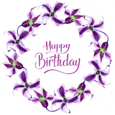 Kır çiçeği clematis hanajima çiçek çelenk suluboya tarzında.