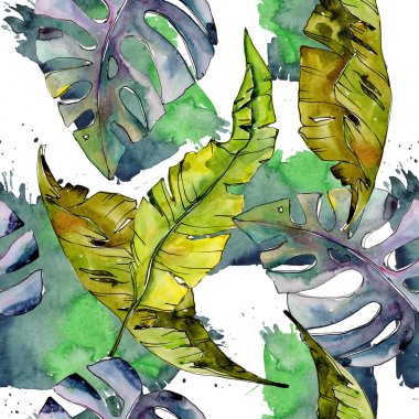 Tropikal Hawaii ağaç desen bir suluboya tarzında bırakır..