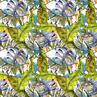 Tropikal Hawaii ağaç desen bir suluboya tarzında bırakır..