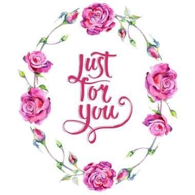 Kır çiçeği gül çiçek çelenk suluboya tarzında.