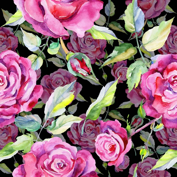 水彩风格野花玫瑰花朵图案. — 图库照片