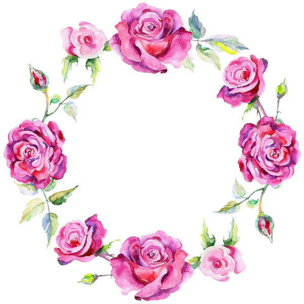 Wildflower rose flower wreath in a watercolor style. — Stock Photo, Image