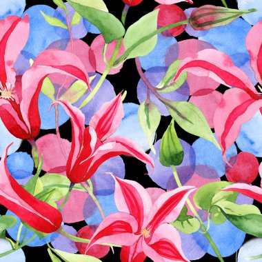 Kırmızı akasma. Botanik çiçek. Vahşi bahar yaprak kır çiçeği deseni.