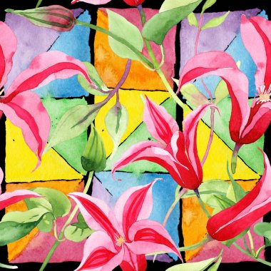 Kırmızı akasma. Botanik çiçek. Vahşi bahar yaprak kır çiçeği deseni.