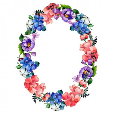 Renkli buket. Botanik çiçek. Vahşi bahar yaprak kır çiçeği çerçeve.