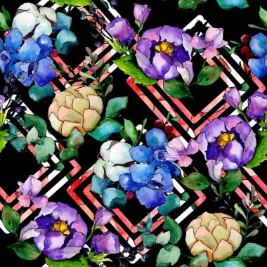 Renkli buket. Botanik çiçek. Vahşi bahar yaprak kır çiçeği deseni.