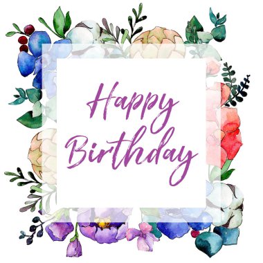 Renkli buket. Botanik çiçek. Vahşi bahar yaprak kır çiçeği çerçeve.