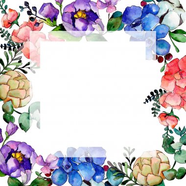 Renkli buket. Botanik çiçek. Vahşi bahar yaprak kır çiçeği çerçeve.