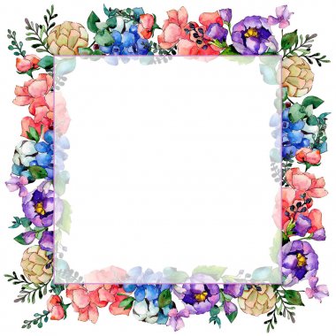 Renkli buket. Botanik çiçek. Vahşi bahar yaprak kır çiçeği çerçeve.