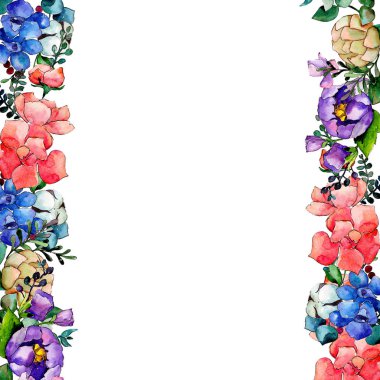 Renkli buket. Botanik çiçek. Vahşi bahar yaprak kır çiçeği çerçeve.