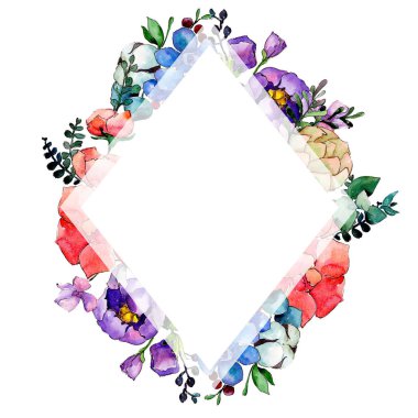 Renkli buket. Botanik çiçek. Vahşi bahar yaprak kır çiçeği çerçeve.