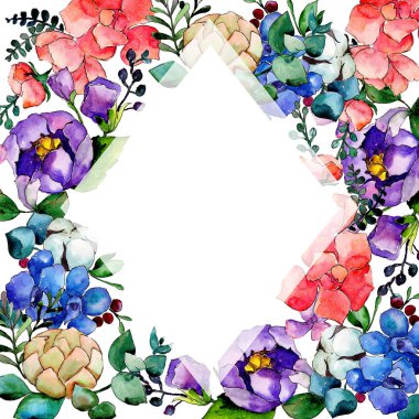 Renkli buket. Botanik çiçek. Vahşi bahar yaprak kır çiçeği çerçeve.