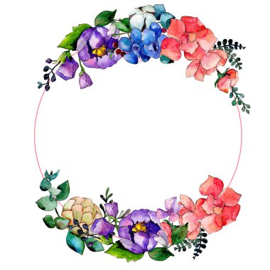 Renkli buket. Botanik çiçek. Vahşi bahar yaprak kır çiçeği çerçeve.