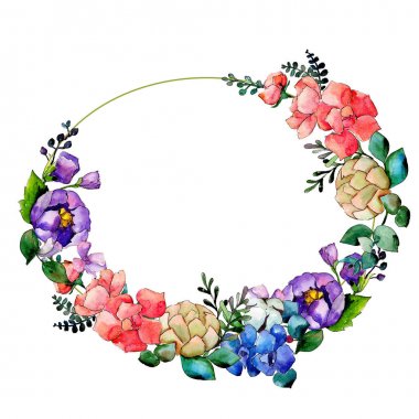 Renkli buket. Botanik çiçek. Vahşi bahar yaprak kır çiçeği çerçeve.