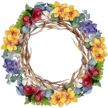 Renkli buket. Botanik çiçek. Vahşi bahar yaprak kır çiçeği çerçeve.