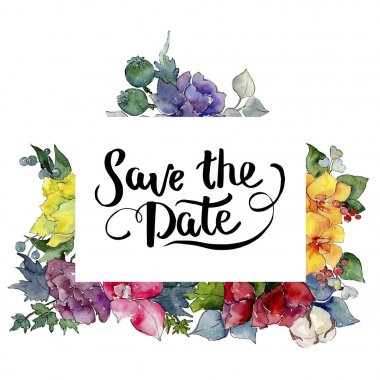 Renkli buket. Botanik çiçek. Vahşi bahar yaprak kır çiçeği çerçeve.