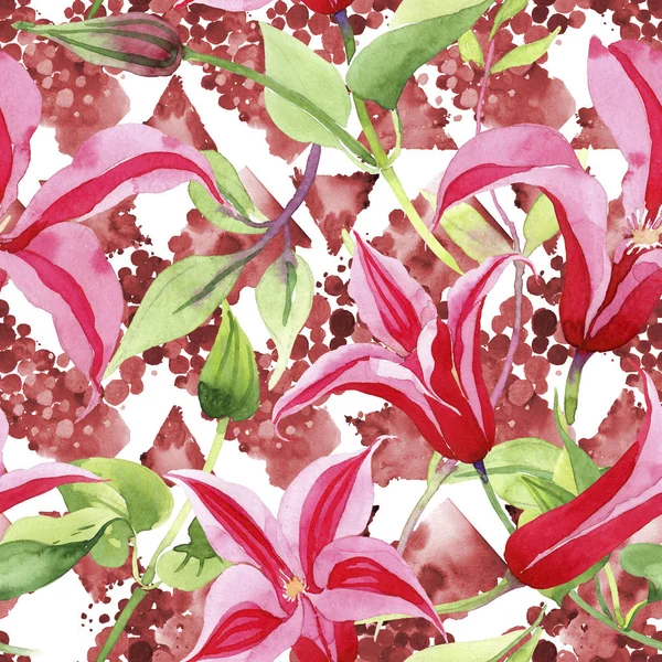 Clematide rossa. Fiore botanico floreale. Modello di fiore selvatico foglia primavera selvatica . — Foto Stock