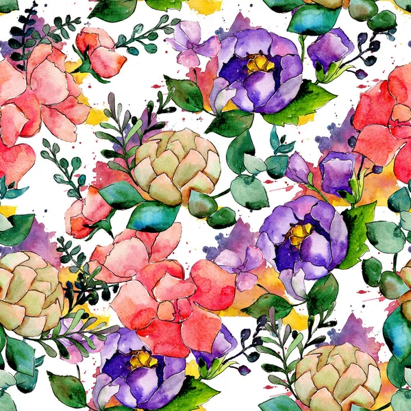 Renkli buket. Botanik çiçek. Vahşi bahar yaprak kır çiçeği deseni.