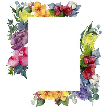 Renkli buket. Botanik çiçek. Vahşi bahar yaprak kır çiçeği çerçeve.