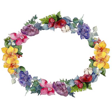 Renkli buket. Botanik çiçek. Vahşi bahar yaprak kır çiçeği çerçeve.